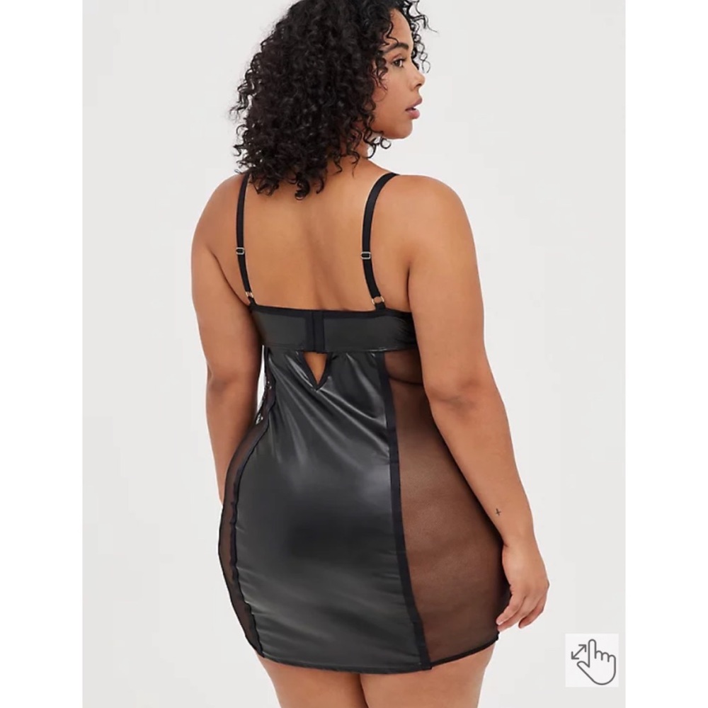 NWT- TORRID Underwire Chemise - Faux Leather & Mesh Black 0X size 12 - Picture 5 of 12